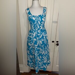 GAP Blue and White Leaf Print Midi Dress